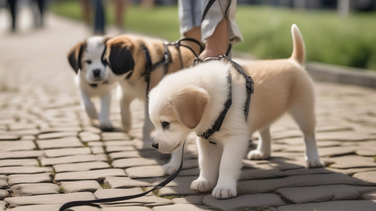 Puppy guides blind dog friend